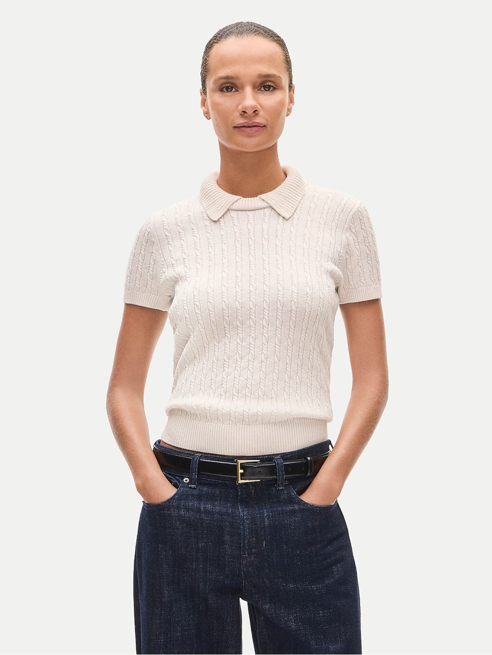 NWT J. Crew Cable-knit sweater-polo in merino wool